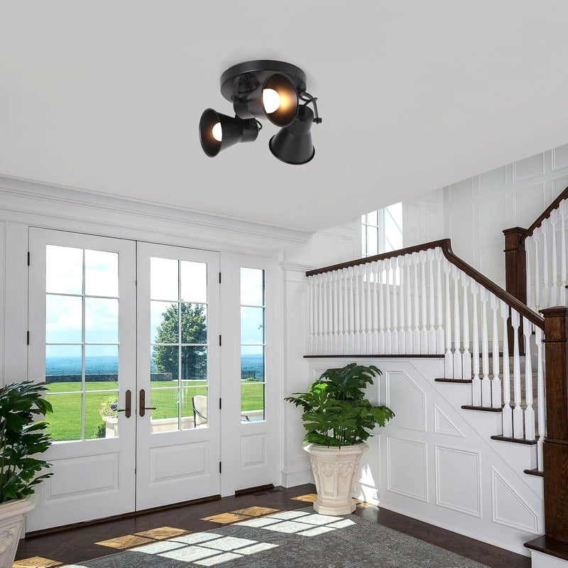 SEEBLEN 3-Light Industrial Track Lighting, Adjustable Round Kitchen Ceiling Light, Morden Black Flush Mount Directional Light for Kitchen, Hallway, Dining Room, Bathroom, Coffee Bar. - Image 5